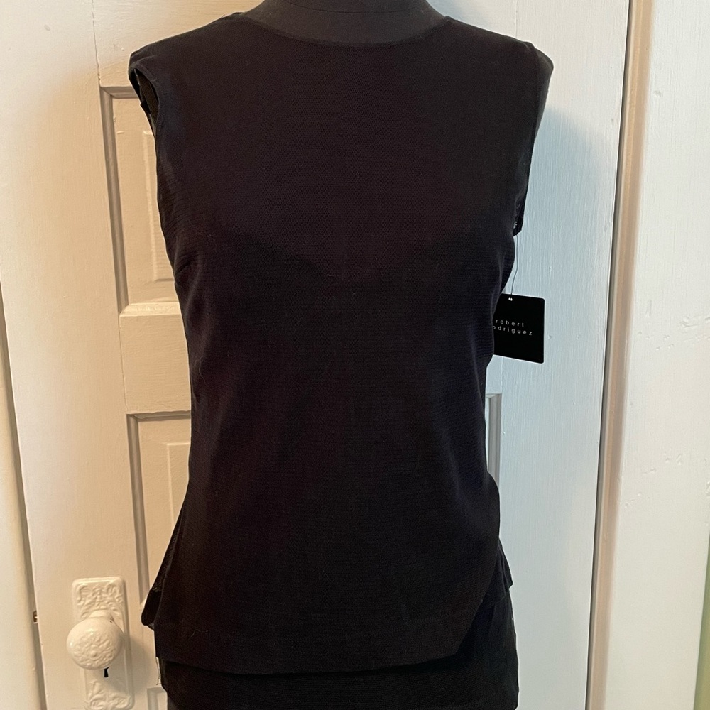 New Robert Rodriguez Black Mesh Top with Underlay Size 8